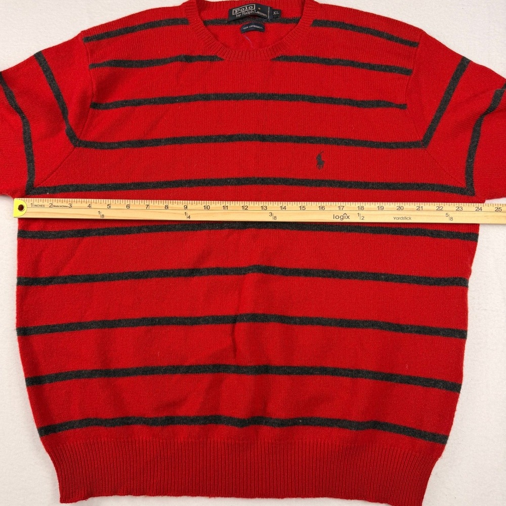 Vintage Polo Ralph Lauren Red Grey Striped Lambswool Sweater Oversized XL - Picture 3 of 7